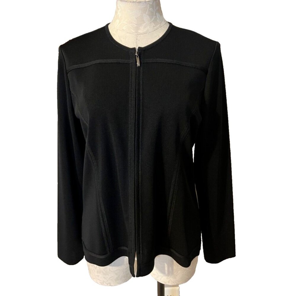 Misook Thin Cardigan Jacket Black S Small Zip Front Career Church Classic View 3